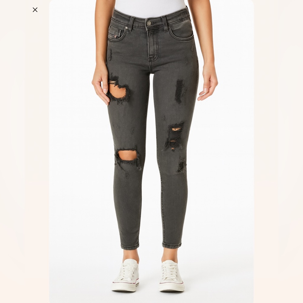 Diesel Women's Skinny Ripped Jeans in Charcoal Gray